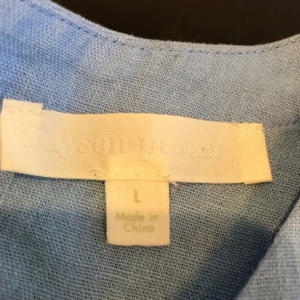 Adyson Parker blue ruffle trim tiered linen blend dress size Large